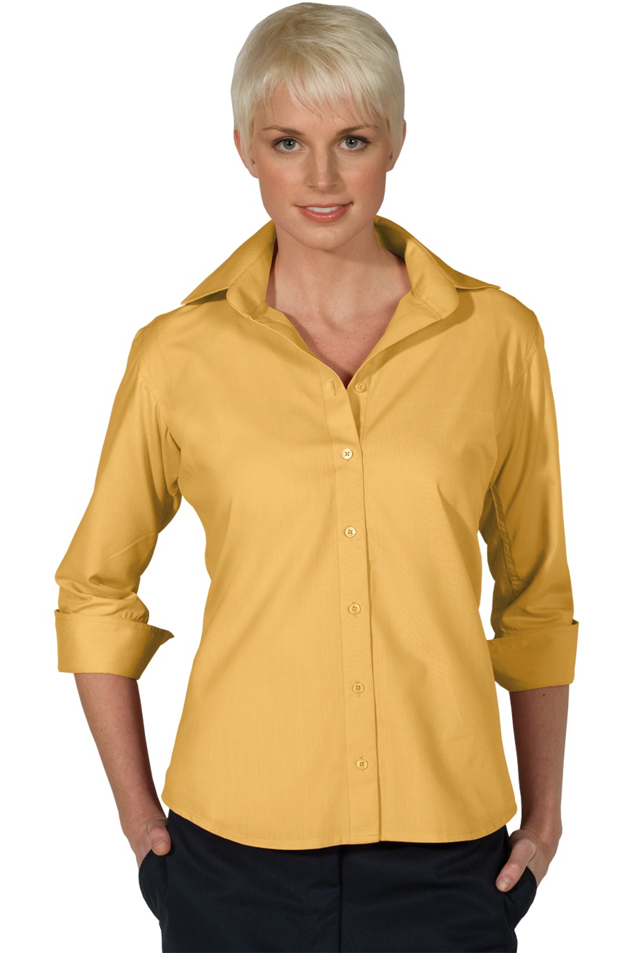 Edward's Women's 3/4 Sleeve Open Neck Poplin Blouse